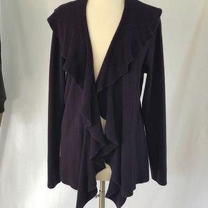 Soft, purple ruffled open cardigan